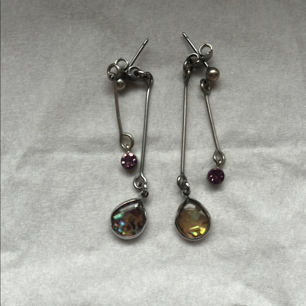 Elegant Silver and Purple Drop Earrings